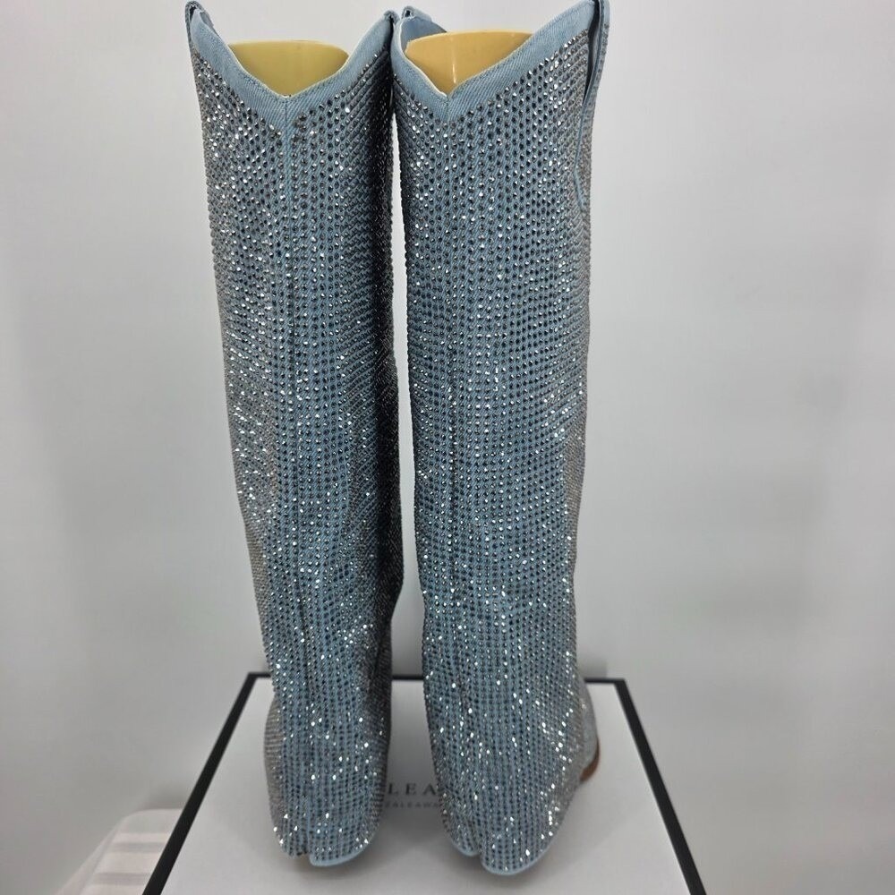 AZALEA WANG Banian Knee High Rhinestone Denim Western Boot 8.5 NWT - Picture 5 of 10